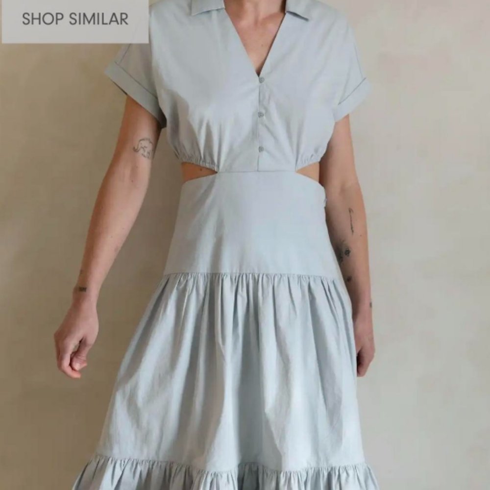 OAK  + FORT | Black Tiered Cut-Out 100% Cotton Midi Dress (Size M) - Picture 3 of 12